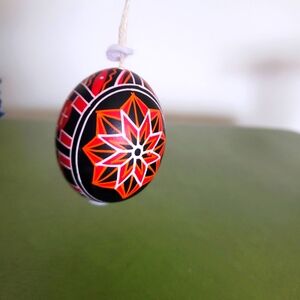 Handpainted Black Red Orange Easter Egg Holiday Ornament